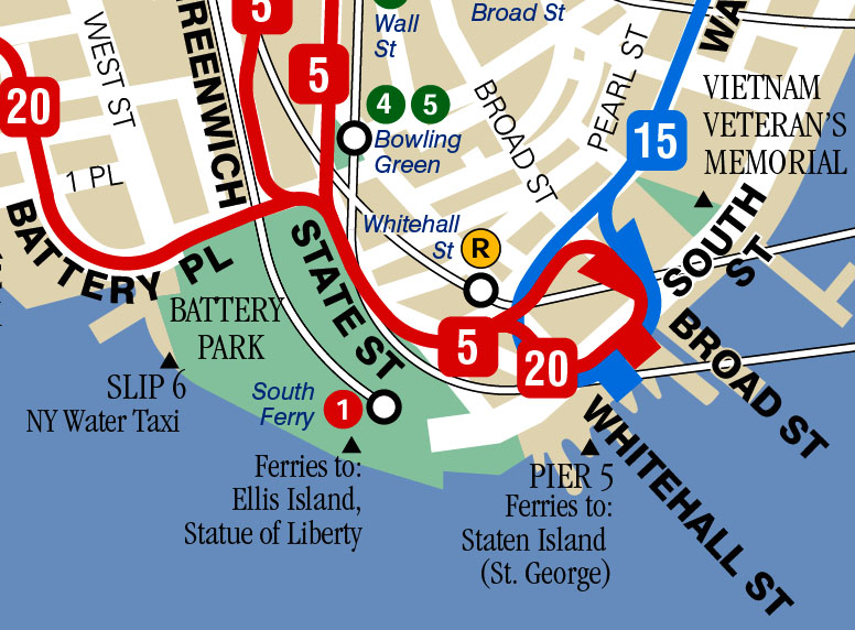 Manhattan South Ferry bus map