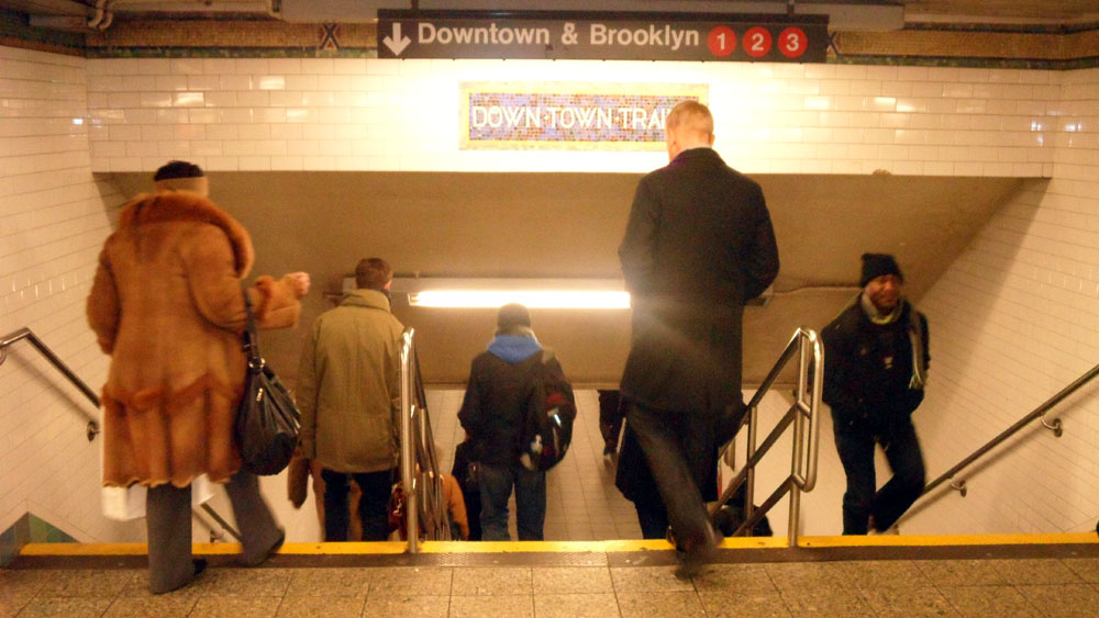 Times Square subway station Downtown & Brooklyn 1 2 3 stair